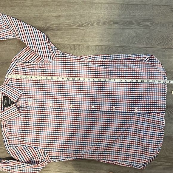 BONOBOS Men’s Slim Fit Dress Shirt 16 |35 Plaid Red Blue White Jetsetter Stretch - Picture 9 of 9